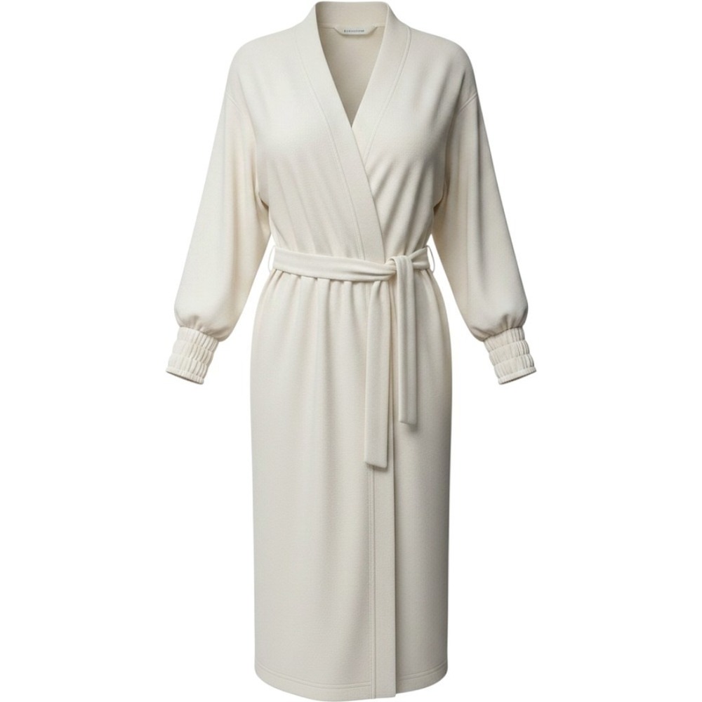 Soma Plush Cream Wrap Long Robe XL Tie‎ Waist Smocked Cuff Lounge Sleepwear